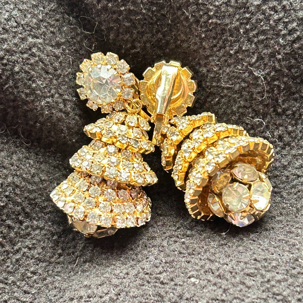 Gold Cascading Bell Earrings with Sparkling Stones